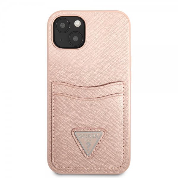 Guess iPhone 13 Mini Saffiano Double Cardslot -suojakuori, vaaleanpunainen