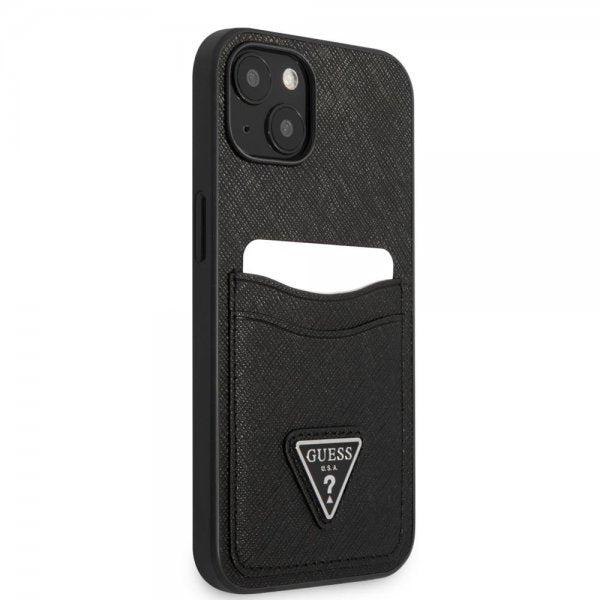 Guess iPhone 13 Mini -suojakuori Saffiano Double Cardslot Musta