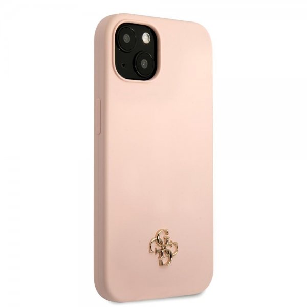 Guess iPhone 13 Mini Kuori Silikoni Metallilogo 4G Vaaleanpunainen