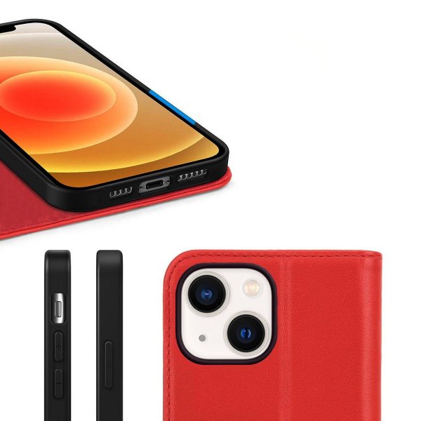 Rvelon iPhone 13 Kotelo Aito Nahka Korttipaikka Punainen