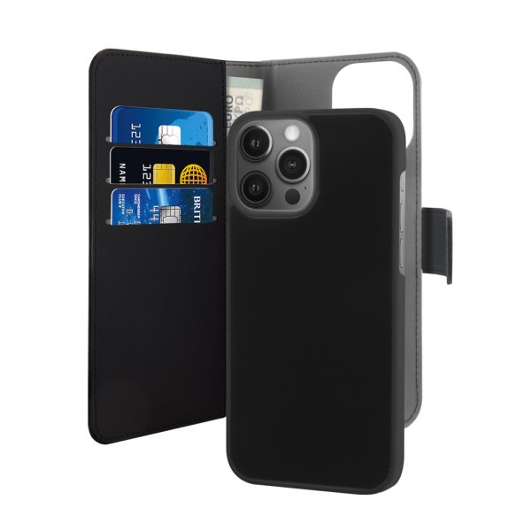 Puro iPhone 13 Pro -suojakuori Wallet Detachable 2 in 1, musta