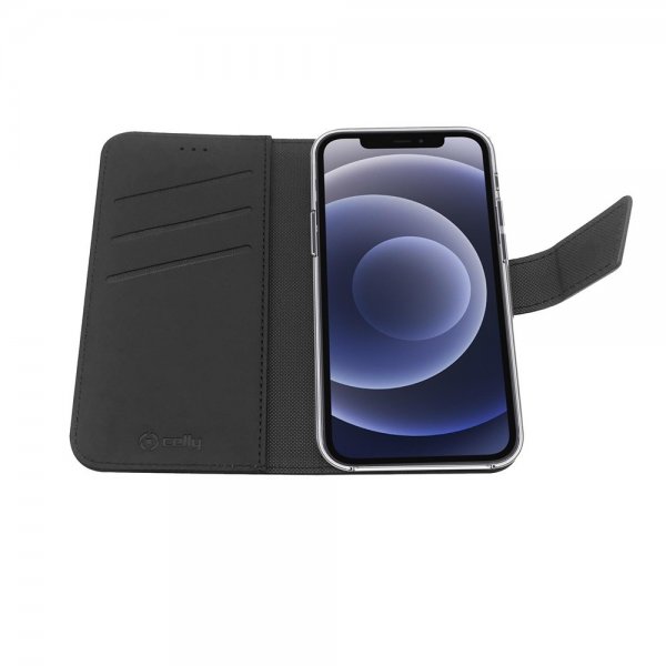 Celly iPhone 13 Pro Max -suojakotelo Wally Wallet Case, musta