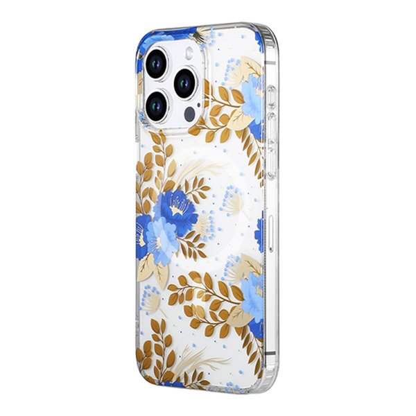 iPhone 13 Pro Max Kuori Kukkakuvio MagSafe Sininen Kulta