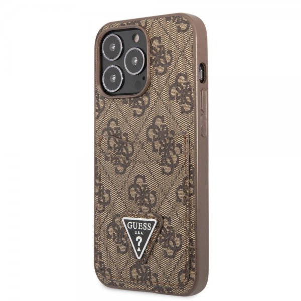 Guess iPhone 13 Pro Max Suojakuori Double Cardslot Metal Triangle Ruskea