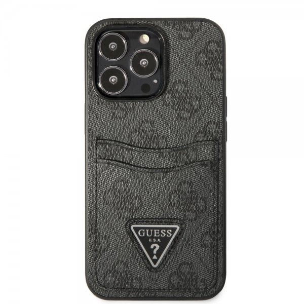Guess iPhone 13 Pro Max -kuori, Double Cardslot Metal Triangle, musta