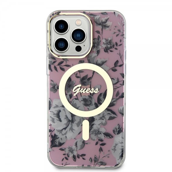 Guess iPhone 13 Pro Max Suojakuori Flower MagSafe Pinkki