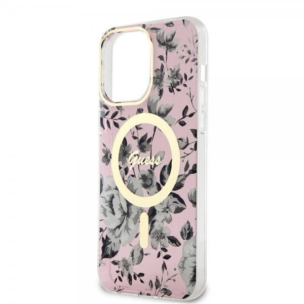 Guess iPhone 13 Pro Max Suojakuori Flower MagSafe Pinkki