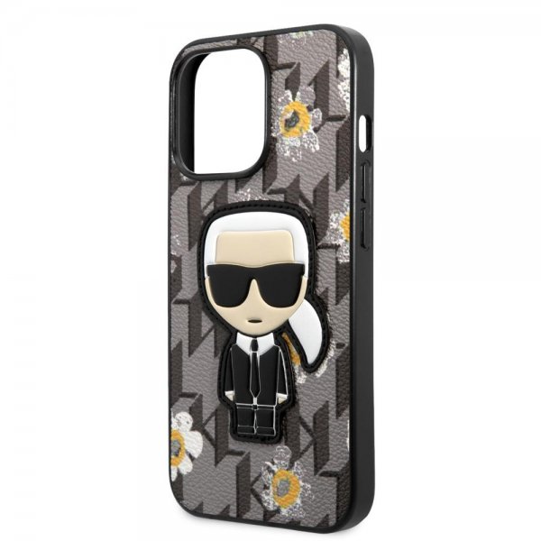 Karl Lagerfeld iPhone 13 Pro Max Suojakuori Flower Monogram Iconic Patch Harmaa