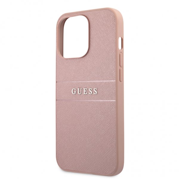 Guess iPhone 13 Pro Max Suojakuori Hot Stamp Metal Logo Pinkki