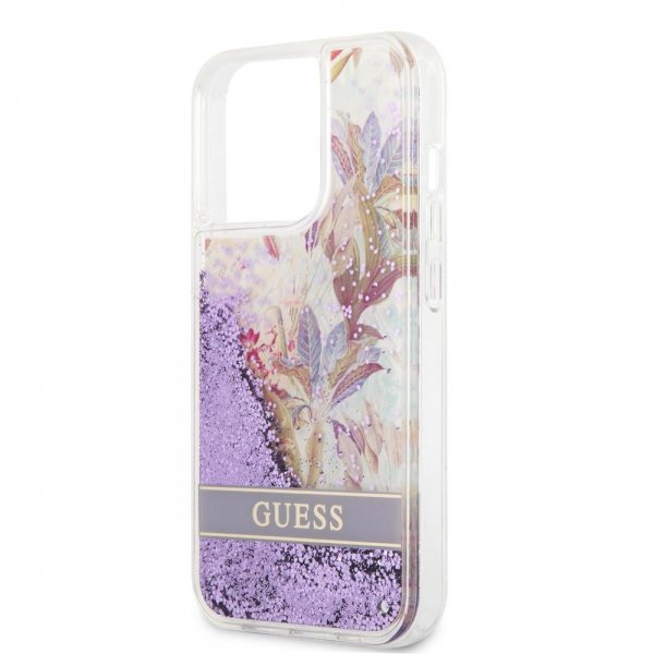 Guess iPhone 13 Pro Max -kuori Liquid Glitter Flower Pattern - violetti