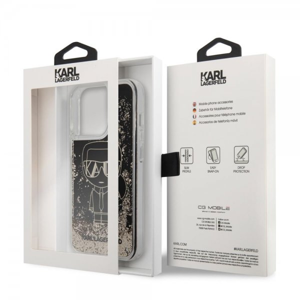 Karl Lagerfeld iPhone 13 Pro Max Suojakuori Liquid Glitter Gatsby Musta