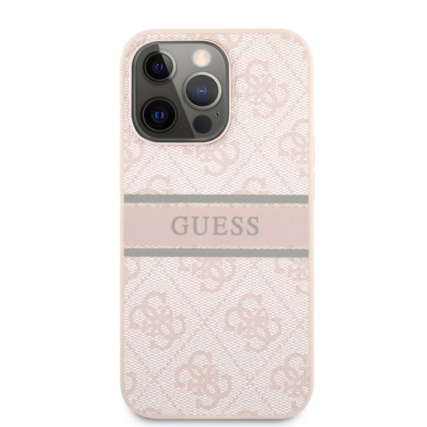 Guess iPhone 13 Pro Max Printed Stripe -suojakuori, pinkki