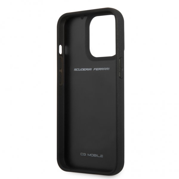 Ferrari iPhone 13 Pro Max Suojakuori Aito Hiilikuitu Metalli Logo Musta