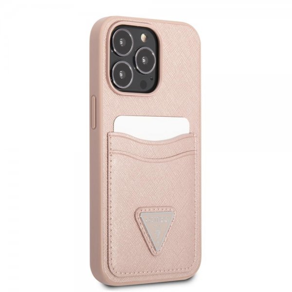 Guess iPhone 13 Pro Max -kuoret, Saffiano Double Cardslot, ruusunpunainen
