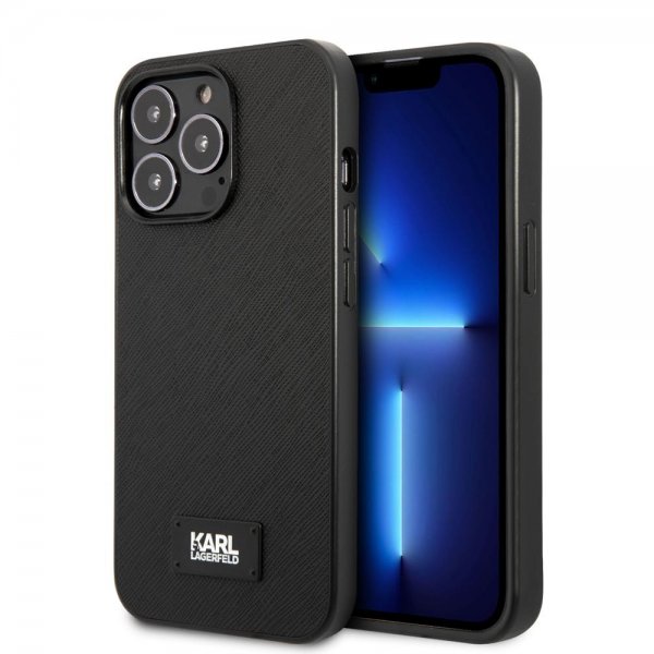 Karl Lagerfeld iPhone 13 Pro Max Saffiano Metal Plaque -suojakuori, musta