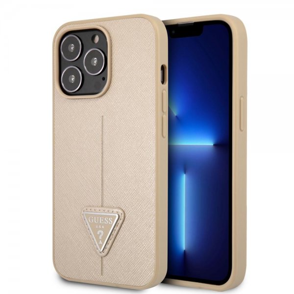 Guess iPhone 13 Pro Max Suojakuori Saffiano Metal Triangle Beige