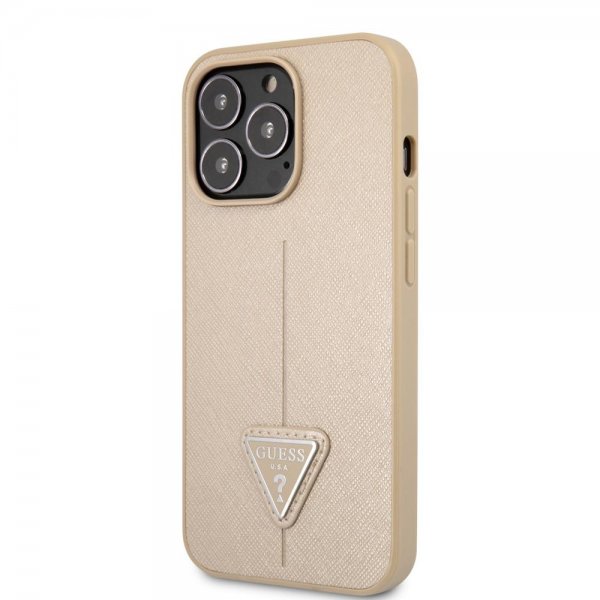 Guess iPhone 13 Pro Max Suojakuori Saffiano Metal Triangle Beige