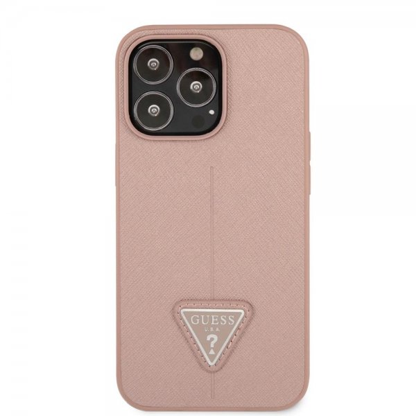 Guess iPhone 13 Pro Max Suojakuori Saffiano Metal Triangle Pink
