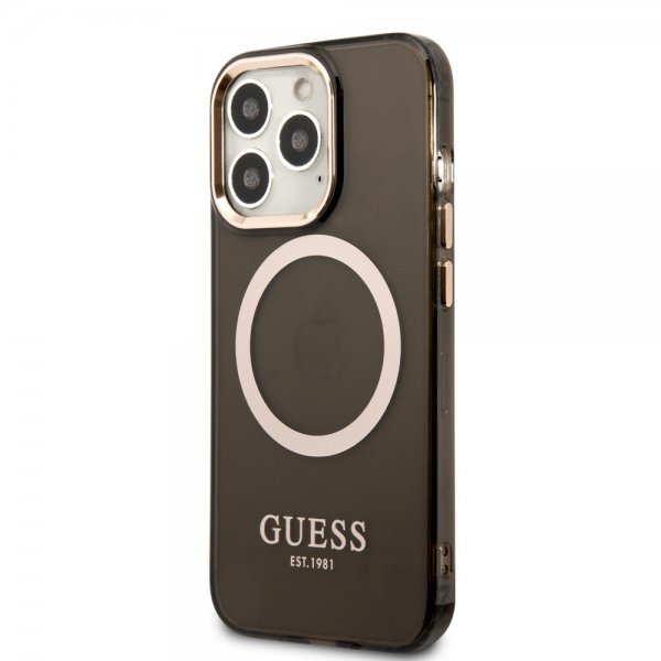 Guess iPhone 13 Pro Max läpinäkyvä MagSafe-kuori, musta