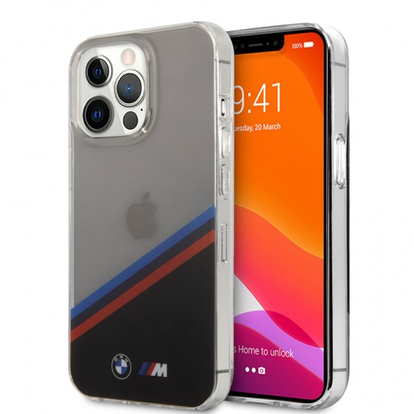 BMW iPhone 13 Pro Max Suojakuori Tricolor Stripe Läpinäkyvä Musta