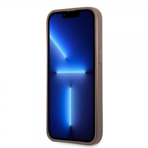 Guess iPhone 13 Pro Suojakuori Double Cardslot Metal Triangle Ruskea