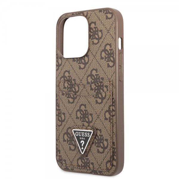 Guess iPhone 13 Pro Suojakuori Double Cardslot Metal Triangle Ruskea