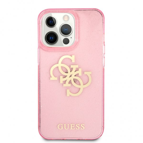 Guess iPhone 13 Pro -suojakuori, täynnä glitteriä, ruusunpunainen