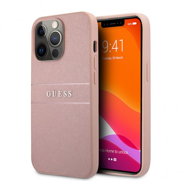 Guess iPhone 13 Pro Suojakuori Hot Stamp Metal Logo Pinkki