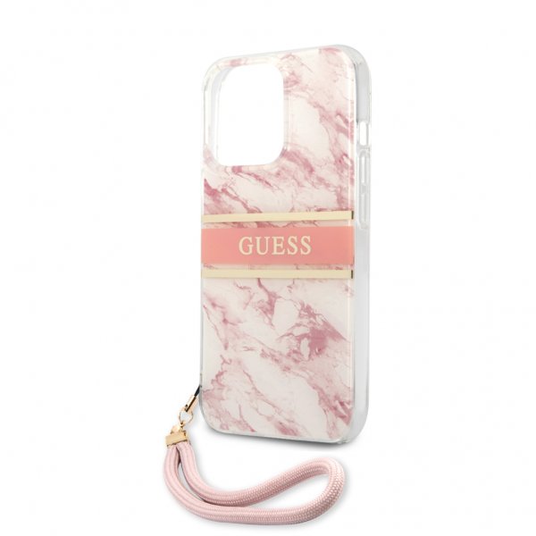 Guess iPhone 13 Pro -suojakuori Marble Design Stripe, ruusukulta