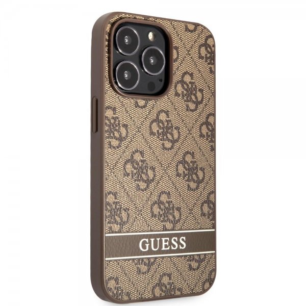 Guess iPhone 13 Pro kuori, Printed Stripe Bottom Brown
