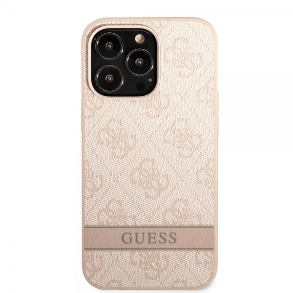 Guess iPhone 13 Pro -suojakuori Printed Stripe Bottom, vaaleanpunainen