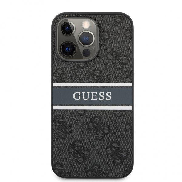 Guess iPhone 13 Pro -suojakuori Printed Stripe, harmaa