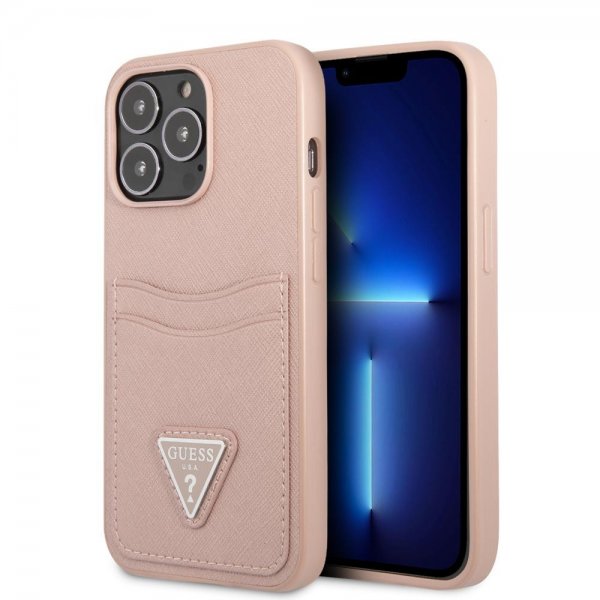 Guess iPhone 13 Pro Saffiano Double Cardslot -kuori, pinkki