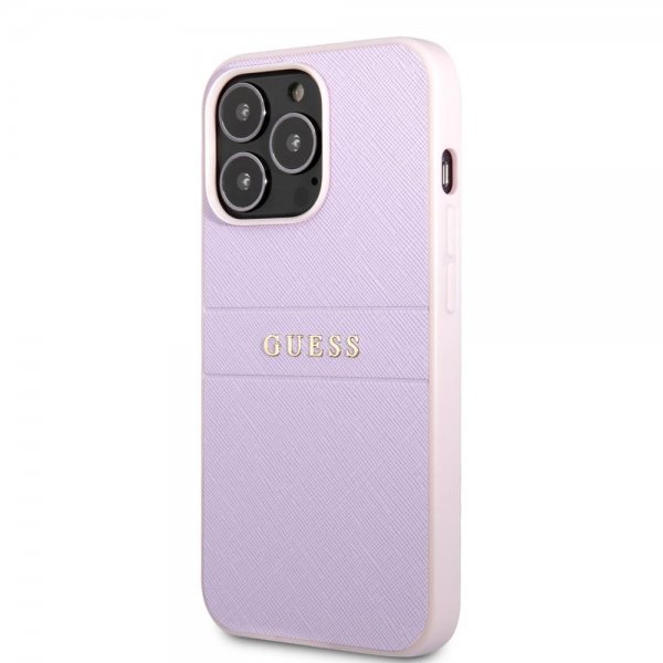 Guess iPhone 13 Pro Saffiano Metal Logo -suojakuori, violetti