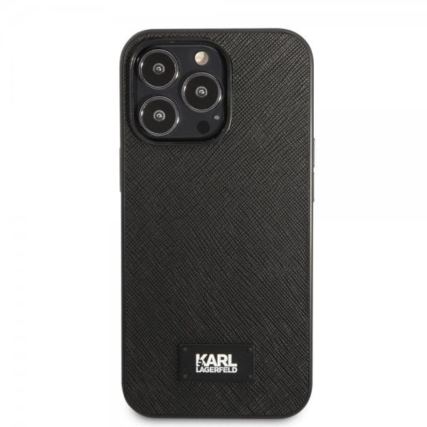 Karl Lagerfeld iPhone 13 Pro -kuori Saffiano Metal Plaque musta