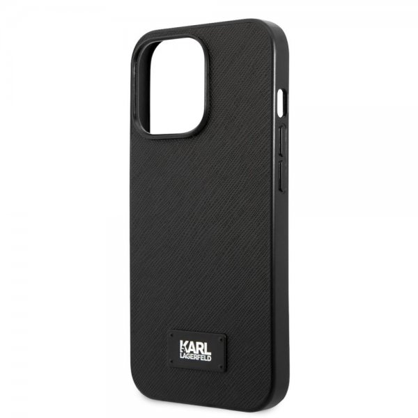 Karl Lagerfeld iPhone 13 Pro -kuori Saffiano Metal Plaque musta