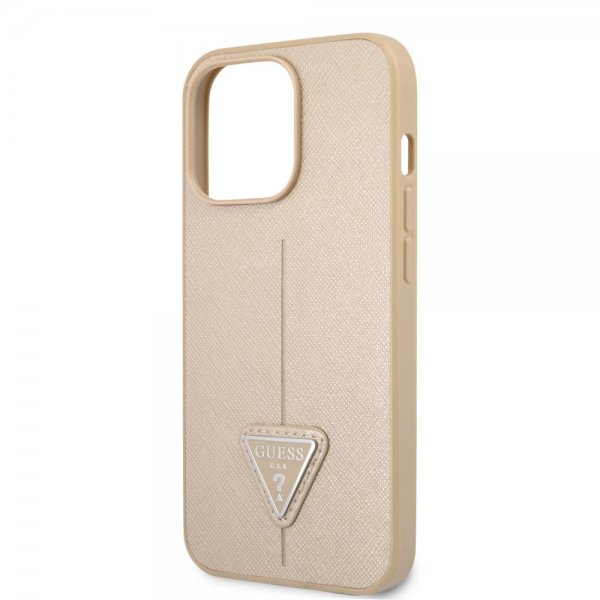 Guess iPhone 13 Pro Saffiano Metal Triangle Beige -suojakuori