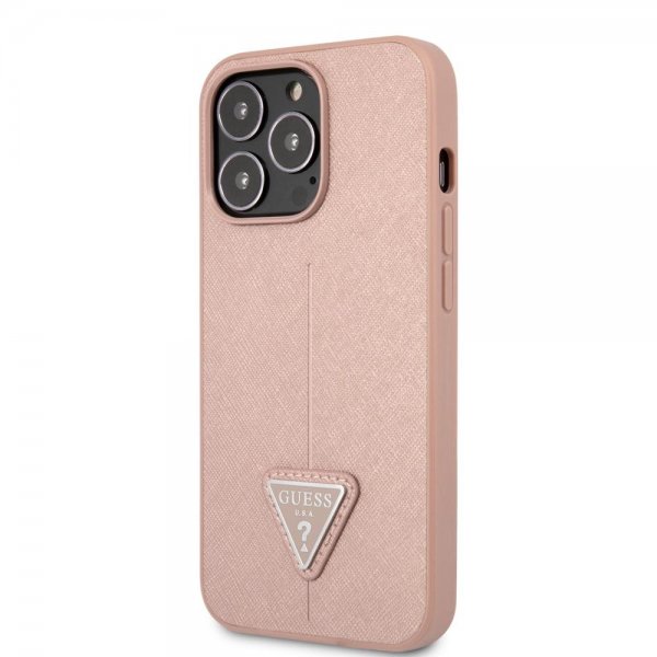 Guess iPhone 13 Pro Saffiano Metal Triangle -kuori ruusukulta