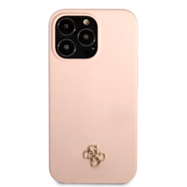Guess iPhone 13 Pro -silikonikuori Metal Logo 4G, vaaleanpunainen
