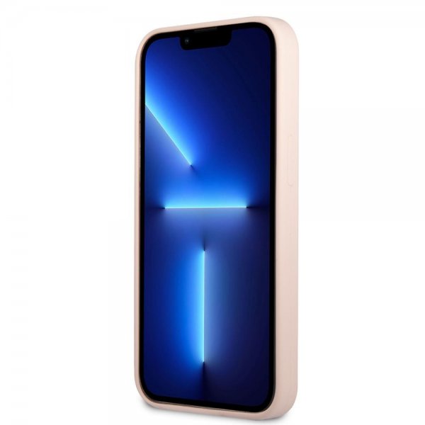 Guess iPhone 13 Pro -silikonikuori Metal Logo 4G, vaaleanpunainen