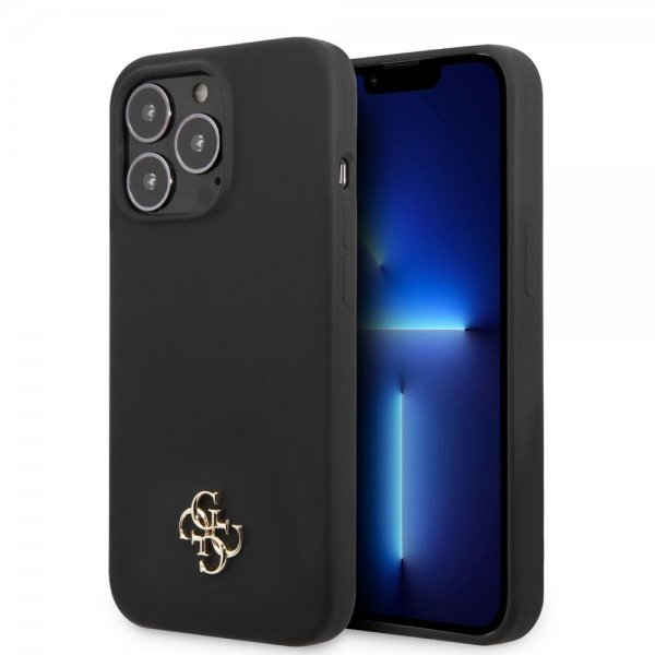 Guess iPhone 13 Pro -silikonikuori, metallilogo, 4G, musta