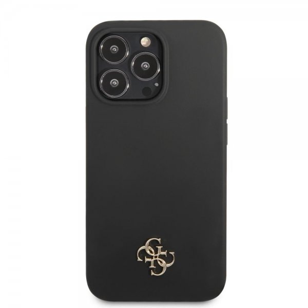 Guess iPhone 13 Pro -silikonikuori, metallilogo, 4G, musta