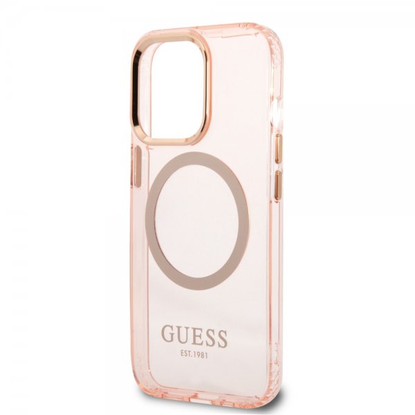 Guess iPhone 13 Pro -läpinäkyvä MagSafe-kuori, pinkki
