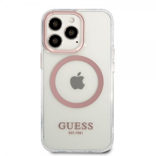 Guess iPhone 13 Pro -läpinäkyvä MagSafe-kuori, ruusukulta läpinäkyvä