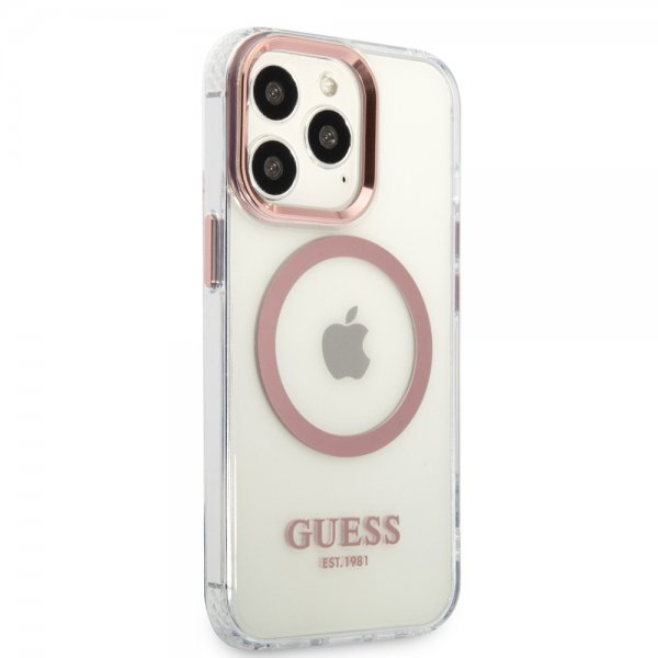 Guess iPhone 13 Pro -läpinäkyvä MagSafe-kuori, ruusukulta läpinäkyvä