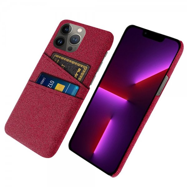iPhone 13 Pro Kuoret Kaksi Korttipaikkaa Kangas Punainen