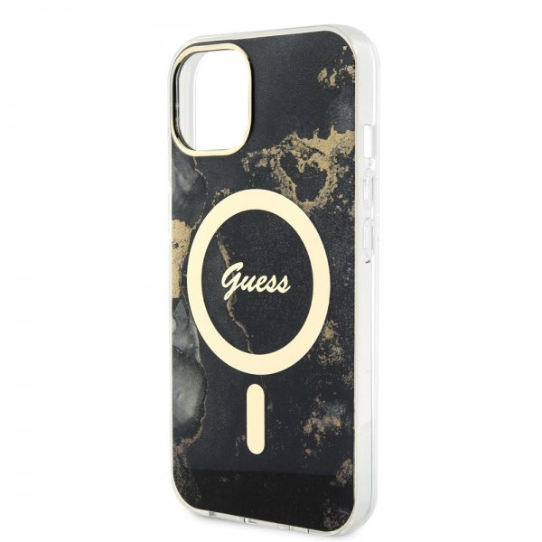 Guess iPhone 13 -suojakuori Golden Marble MagSafe, musta