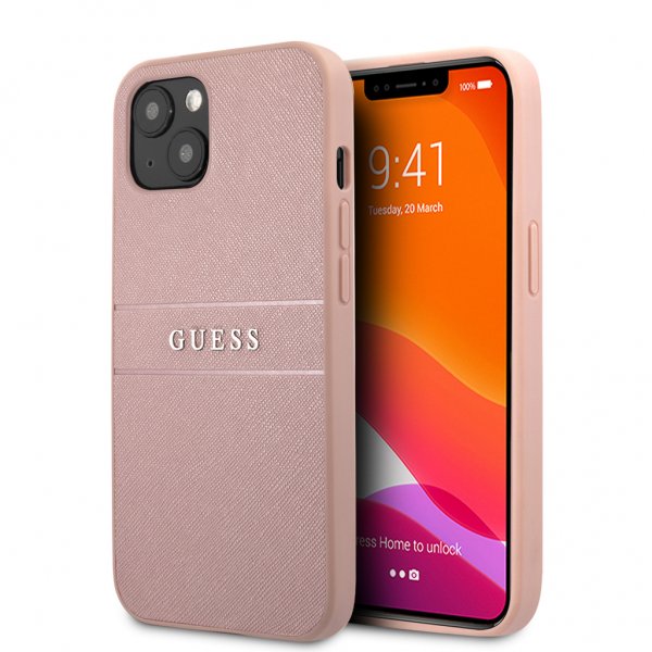Guess iPhone 13 Kuori Hot Stamp Metal Logo Pinkki