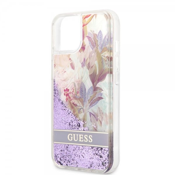 Guess iPhone 13 Kuoret Liquid Glitter Flower Pattern Violetti