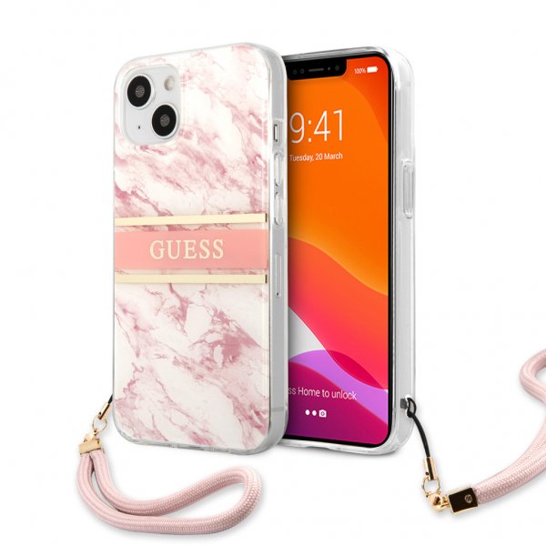 Guess iPhone 13 Kuoret Marble Design Stripe Roosa